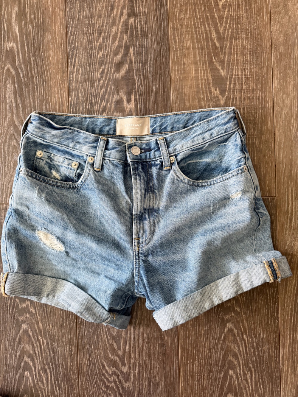 Everlane The Denim Short Distressed Organic Cotton Cuffed Jean Shorts Size 25